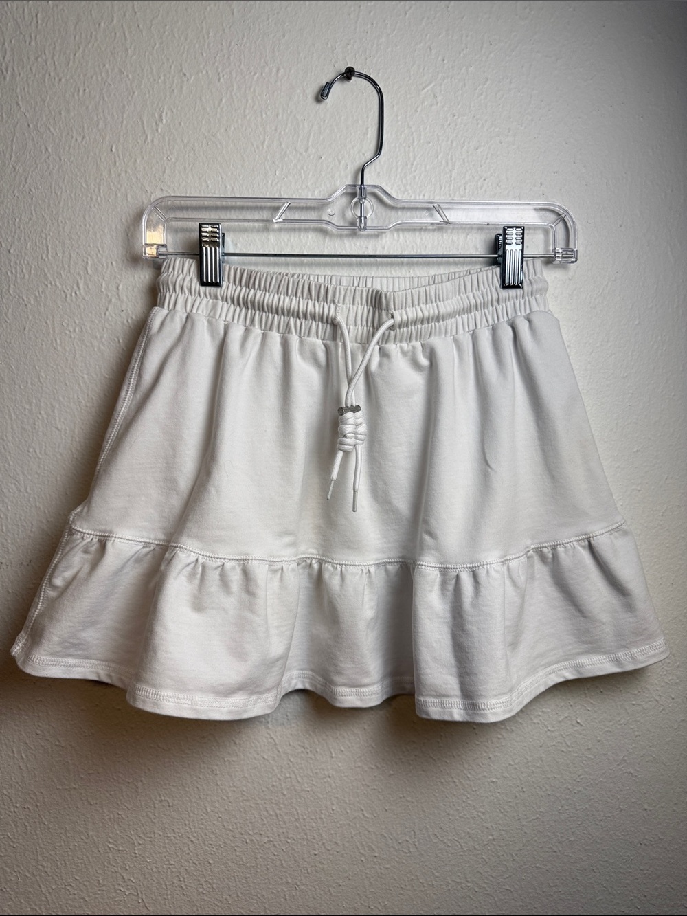 Tiered White Drawstring A-Line Skirt